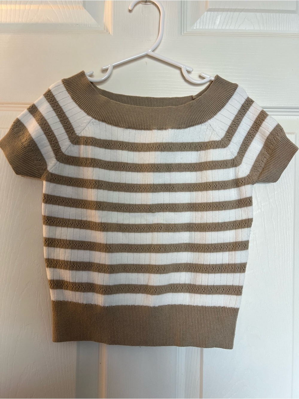 Sincerely Jules White & Tan Striped Short-Sleeve Knit Top